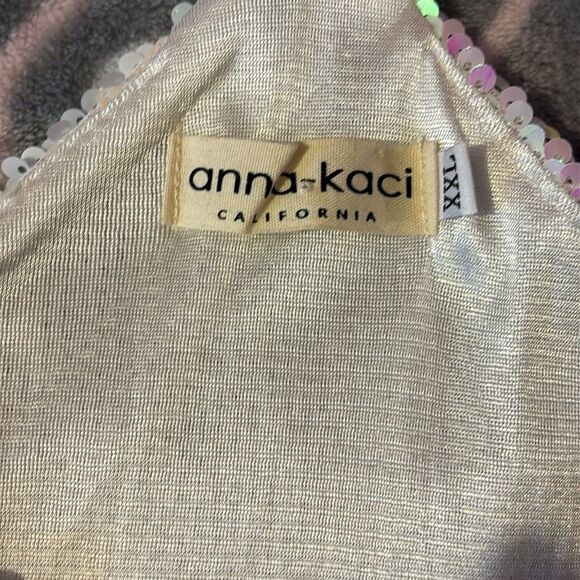 Anna Kaci sparkling sequined white/ pink racerback party, event tank. Size XXL - Picture 9 of 14